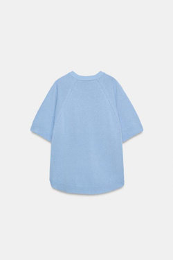 ZARA СВИТЕР С ЗАКРУГЛЕННЫМ НИЗОМ И КОРОТКИМИ РУКАВАМИ, НЕБЕСНО-ГОЛУБОЙ