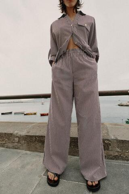 ZARA ШИРОКИЕ БРЮКИ В ПОЛОСКУ, КОРИЧНЕВЫЙ/БЕЛЫЙ