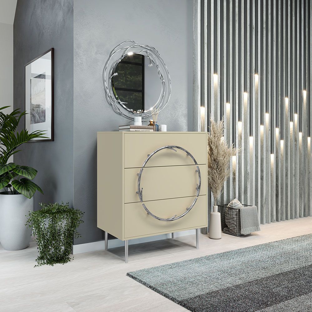 Комод Арт Колор matte Стайл Сильвер с 3 ящиками Серый шелк матовый