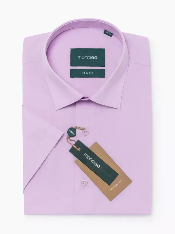 Рубашка приталенная SLIM FIT с коротким рукавом, сиреневая