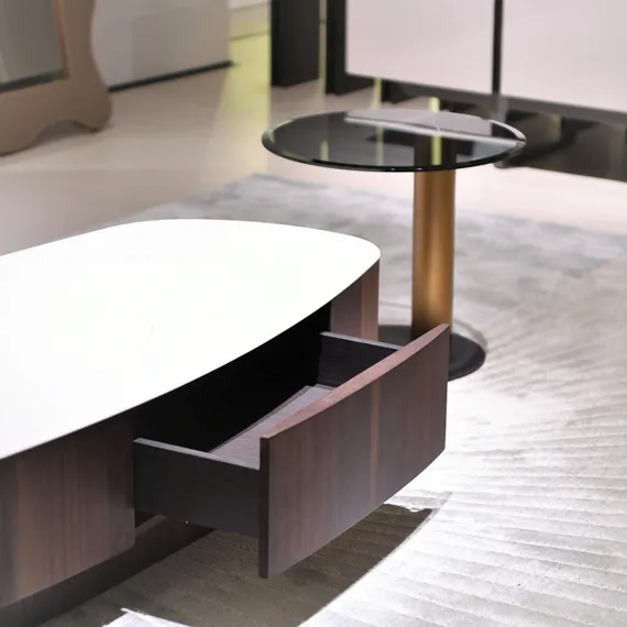 Журнальный столик с выдвижным ящиком 4612, 120х65 см, керамика, орех