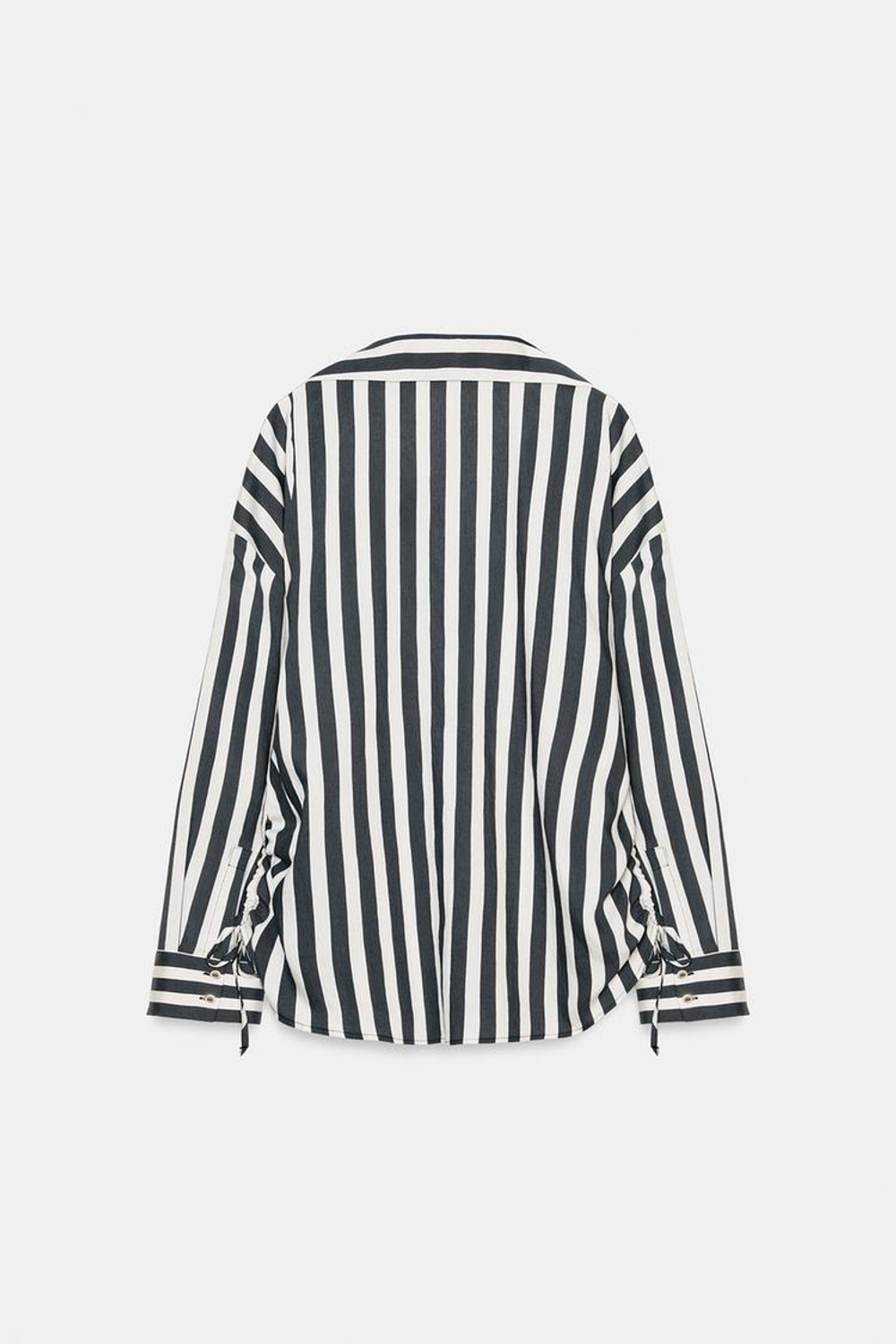 ZARA РУБАШКА В ПОЛОСКУ СО ШНУРКАМИ ПО БОКАМ, ЭКРЮ/ЧЕРНЫЙ