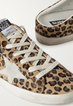 Кеды GOLDEN GOOSE Super-Star Sabot distressed leopard-print calf hair slip-on sneakers