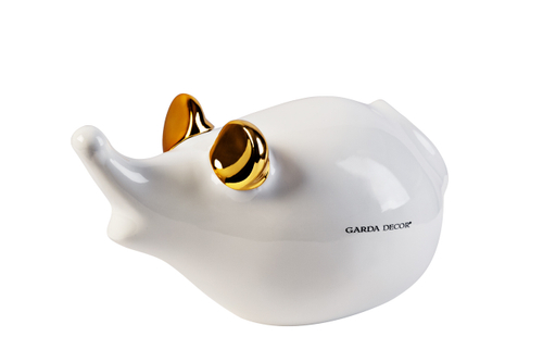 Статуэтка Фигура интерьерная Скульптура декоративная  "Мышь" белая с золотом TB1928