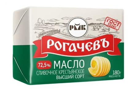 Масло сливочное "Крестьянское" 72,5% 180г. Рогачевъ