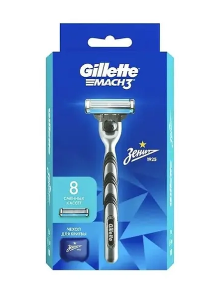 Набор Жиллет Зенит: станок Мак3 с лезвием  + 7 запасных лезвий + чехол для бритвы
