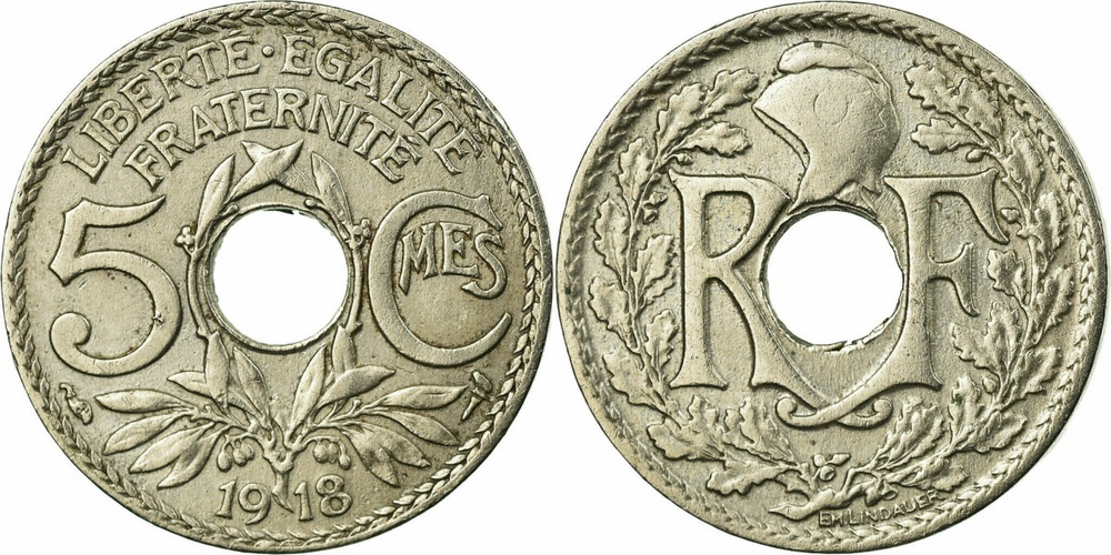 Франция 5 сантимов, 1917 - 1920 Фригийский колпак XF