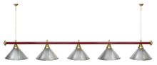 Лампа STARTBILLIARDS 5 пл. (плафоны антик медь,штанга красная,фурнитура золото)