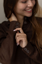 Рубашка изо льна шоколадного цвета