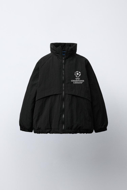 ZARA КУРТКА С ПОТАЙНЫМ КАПЮШОНОМ WATER REPELLENT UEFA CHAMPIONS LEAGUE ®, ЧЕРНЫЙ
