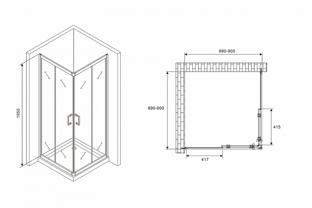 Душевой уголок Abber Schwarzer Diamant 90x90 AG02090B5 профиль Черный стекло прозрачное