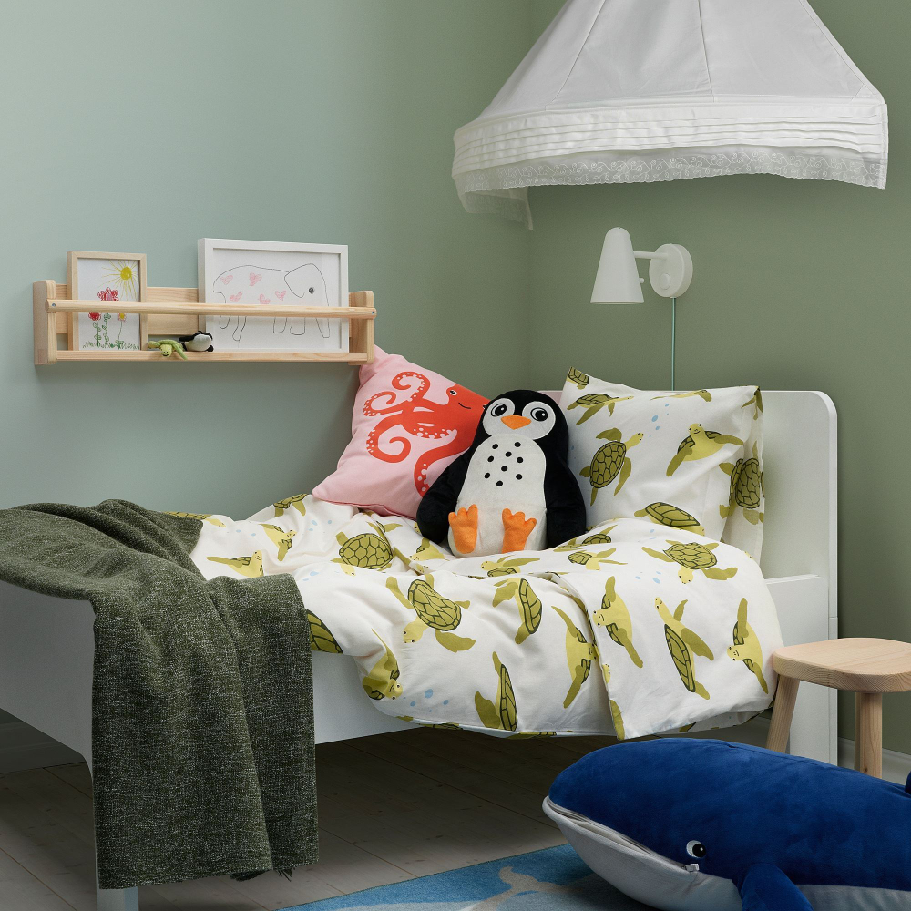 Комплект постельного белья IKEA BLAVINGAD (БЛОВИНГАД), Детский, Белый с рисунком, 150х200, 50х80 см