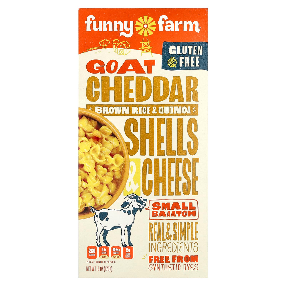 Funny Farm, Коричневый рис с козьим чеддером, панцири и сыр из киноа, 170 г (6 унций)