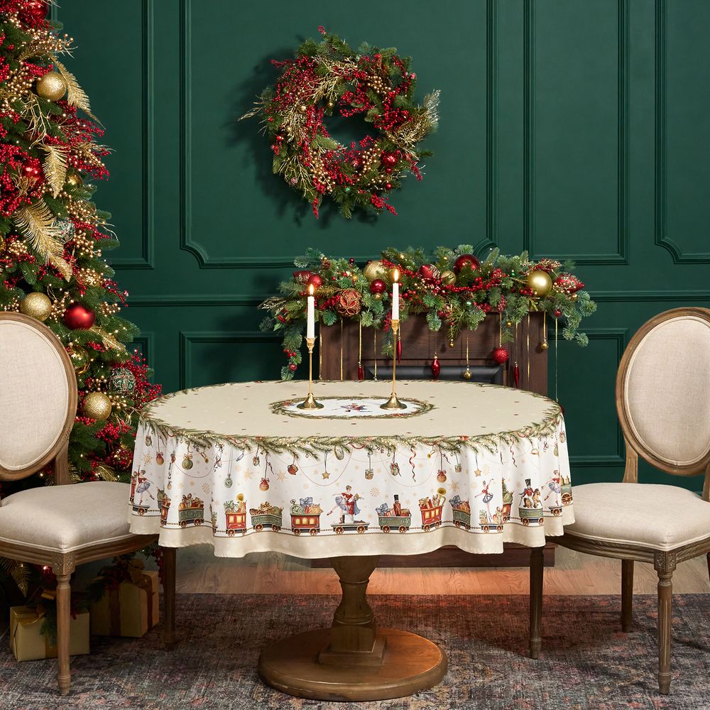 СКАТЕРТЬ ОВАЛЬНАЯ "ЩЕЛКУНЧИК" ,140Х180СМ ,БЕЖЕВЫЙ, 100% ХЛОПОК ,ТВИЛ