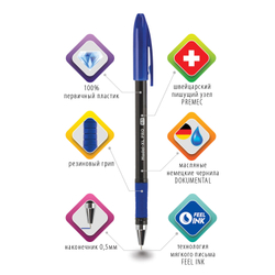 Ручка шариковая масляная с грипом BRAUBERG "Model-XL PRO", СИНЯЯ, узел 0,5 мм, линия письма 0,25 мм, 143249