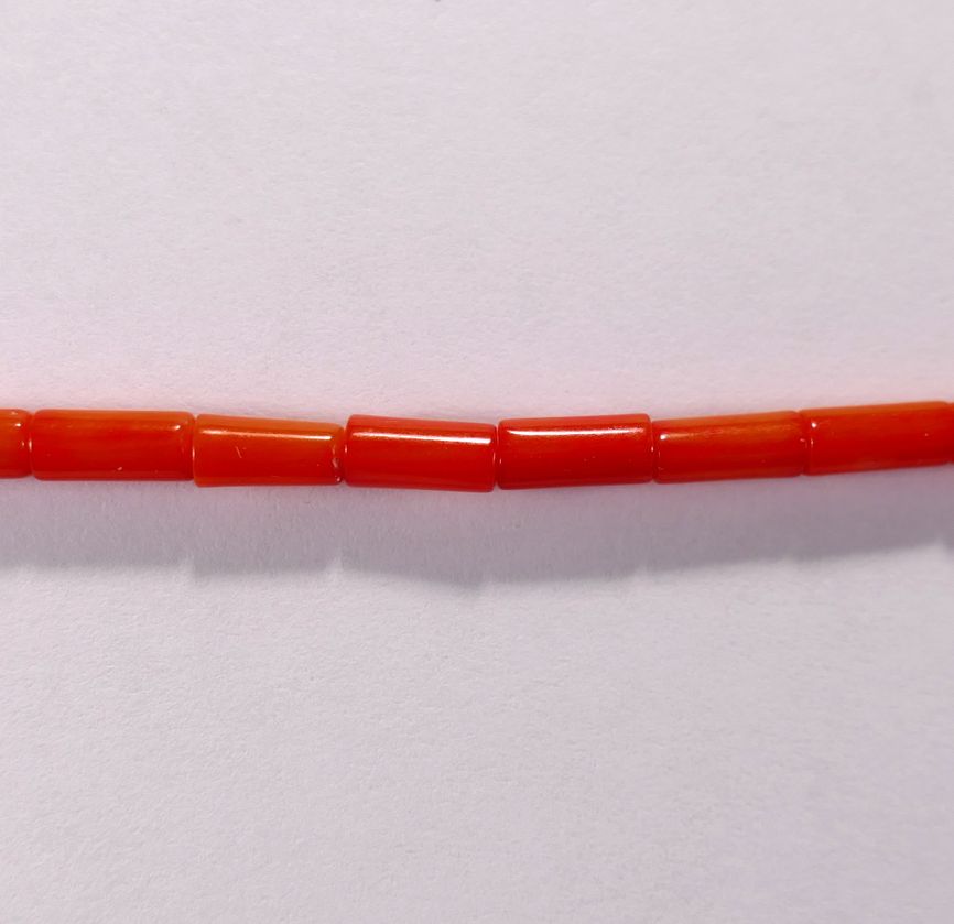 Бусина из коралла оранжевого, облагороженного, фигурная, 3x8 мм (цилиндр, гладкая)
