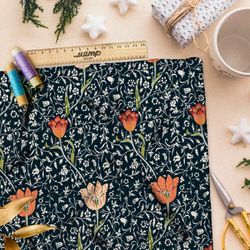 Ткань барби резные тюльпаны с сеткой из тонких белых растений