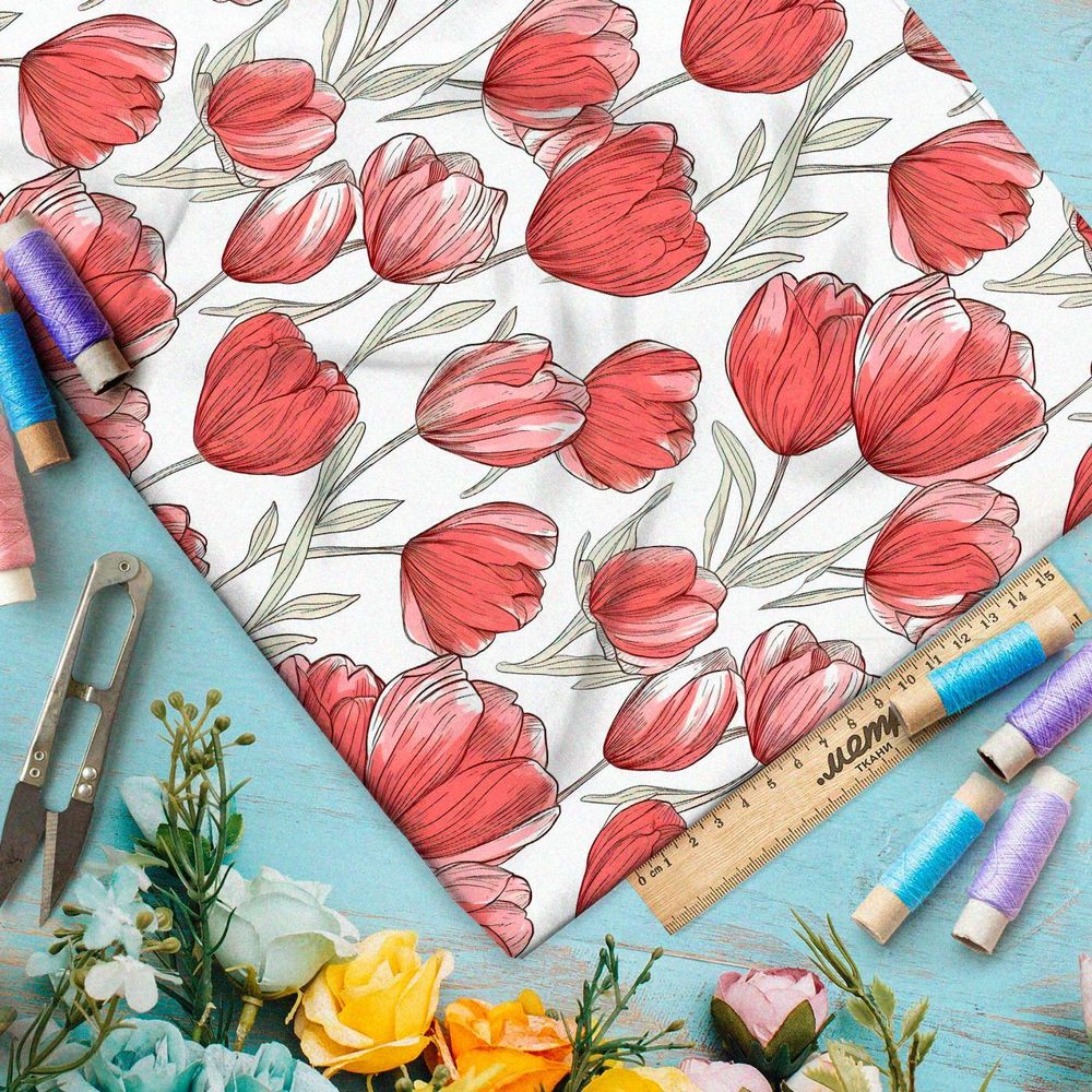 Ткань премиум шифон живописные тюльпаны