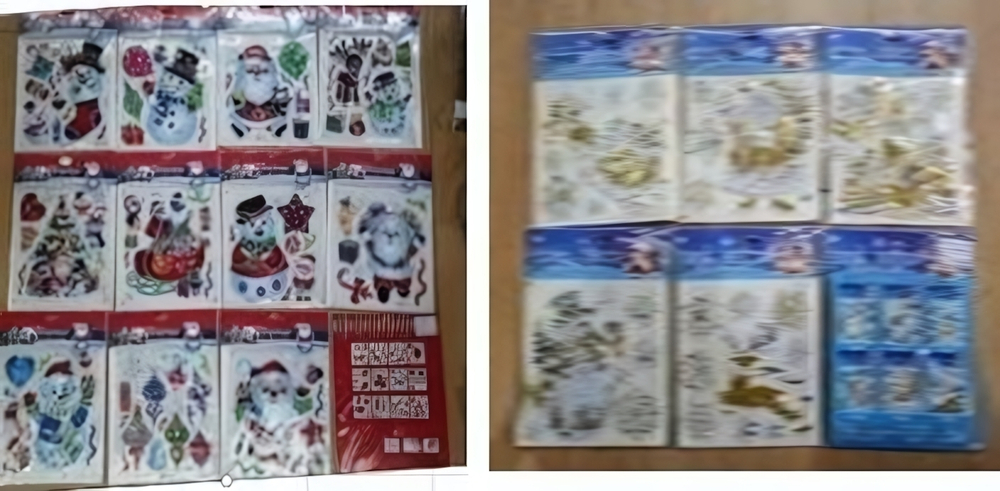 Наклейка новогодняя 21*27 см, 12 видов микс , пакет