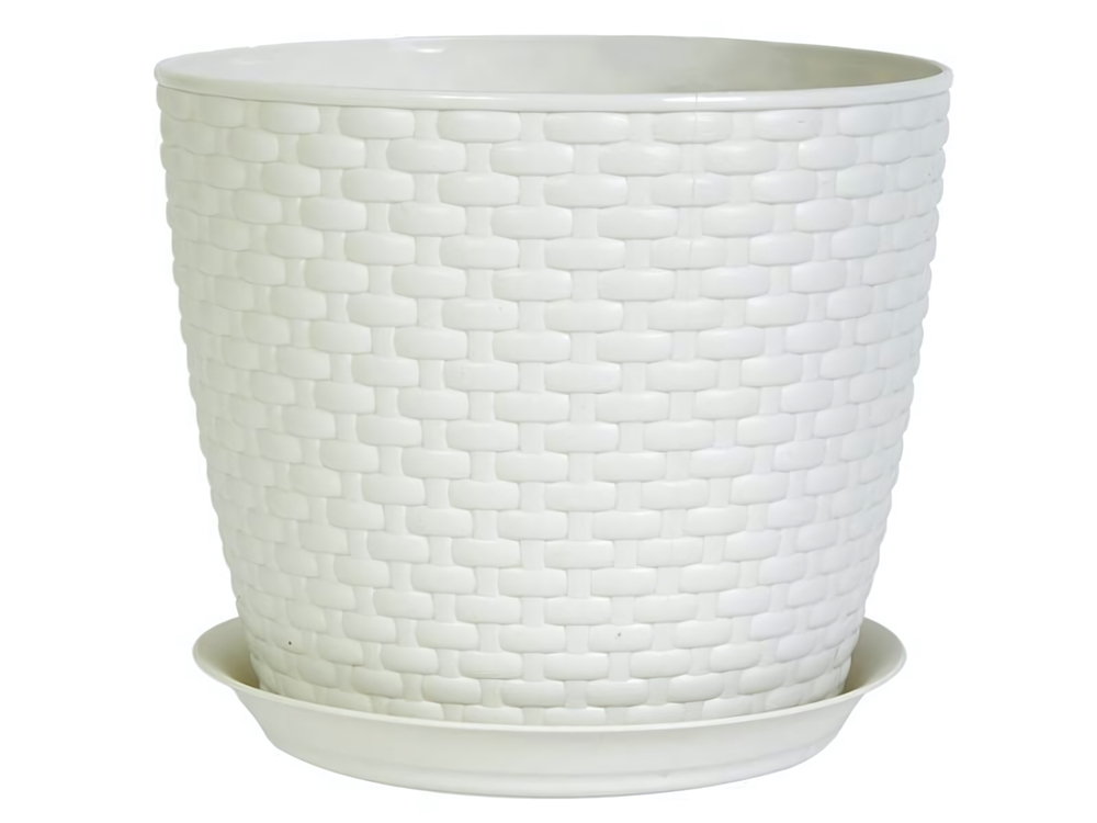 Кашпо Ротанг 3л с поддонном (белый ротанг)