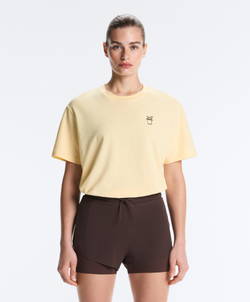 Oysho Футболка Boxy из смесового хлопка с надписью, желтый