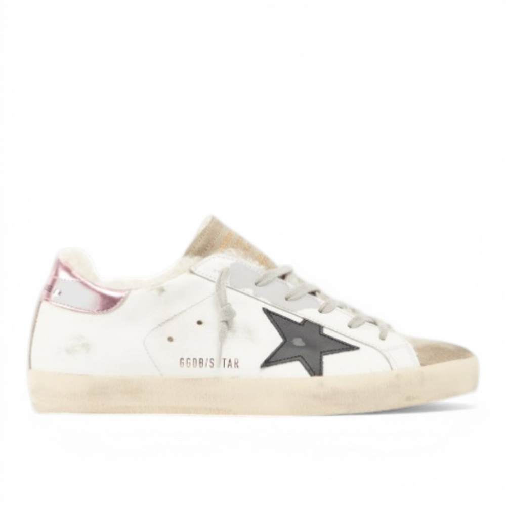 Кеды Golden Goose Baskets Superstar Cuir Blanc Noir Rose