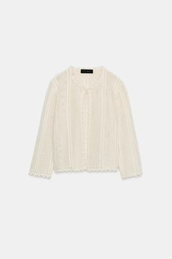 ZARA ВЯЗАНЫЙ КАРДИГАН С УЗОРОМ POINTELLE, ЭКРЮ