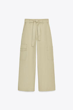 ZARA БРЮКИ КАРГО ОБЪЕМНОГО КРОЯ, СВЕТЛЫЙ ХАКИ