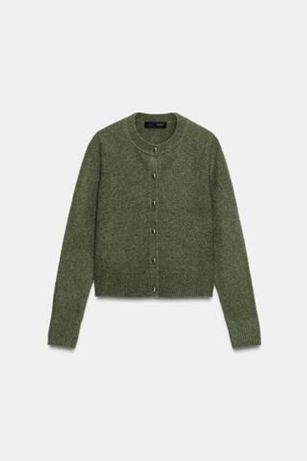 ZARА КАРДИГАН С КРУГЛЫМИ ПУГОВИЦАМИ, ЗЕЛЕНЫЙ МЕЛАНЖ