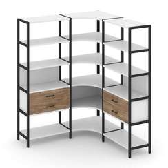 Shelf System Трехсекционный угловой стеллаж пятиярусный с ящиками SN.STMU-531 Белый/Дуб Табак/Металл