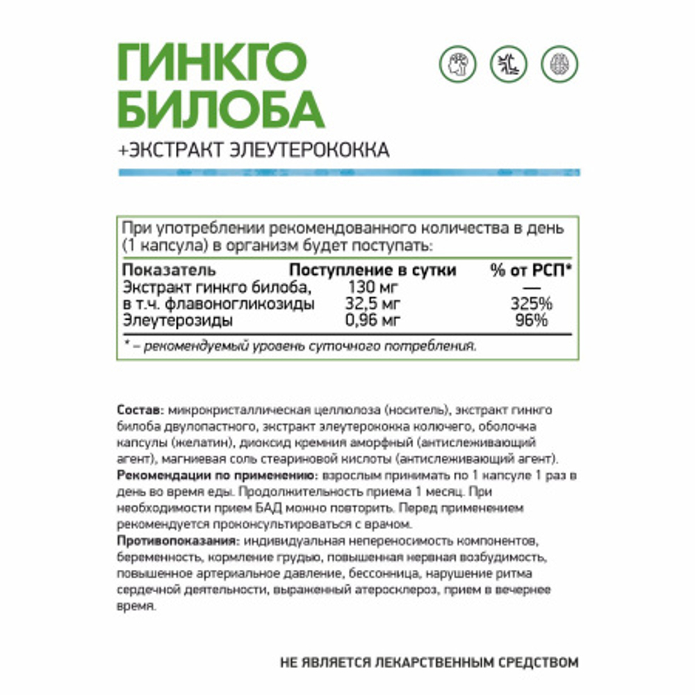 БАД «Экстракт гинкго билоба + Экстракт элеутерококка NS» 60 капс. (Naturalsupp)