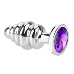 Анальная пробка Butt Plug Silver ребристая фиолетовый 8 см