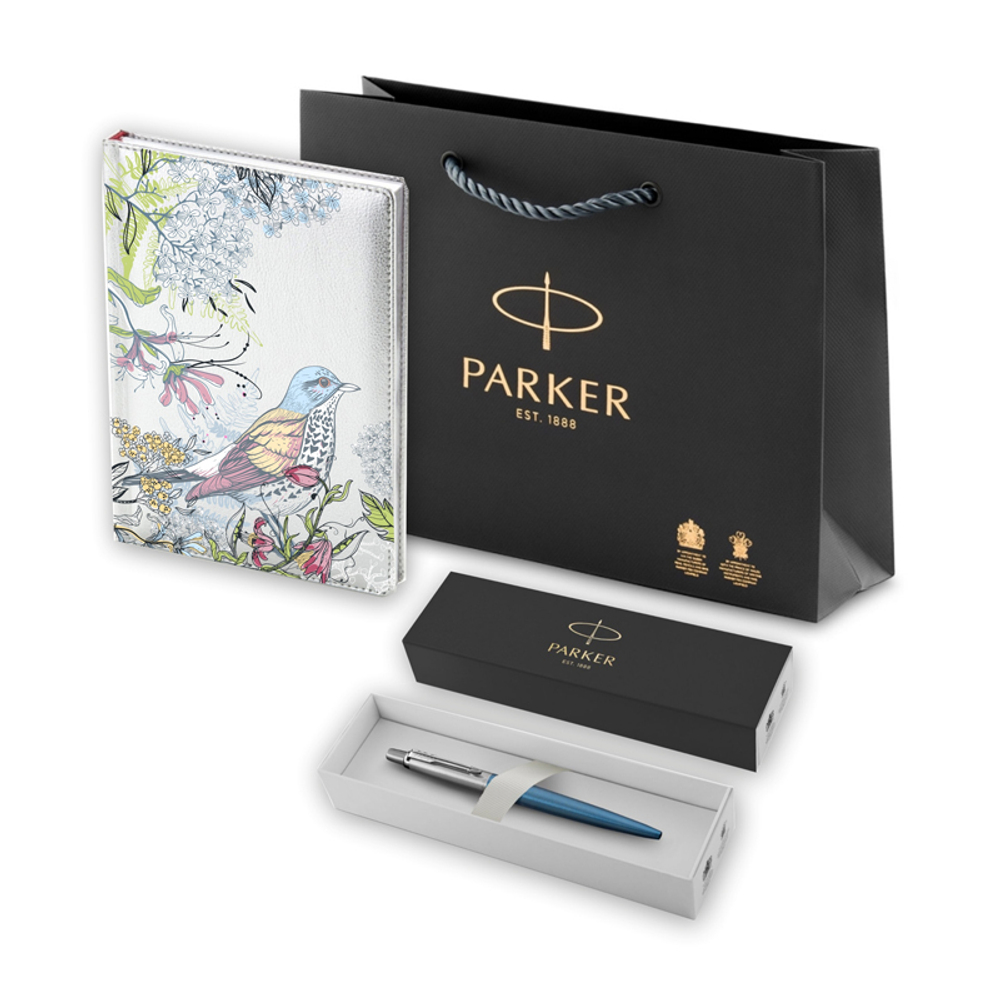 Подарочный набор: Шариковая ручка Parker Jotter + ежедневник, серебристый