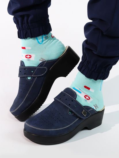 501 | "Natasa" | Темно-синие женские медицинские сабо с закрытым носом