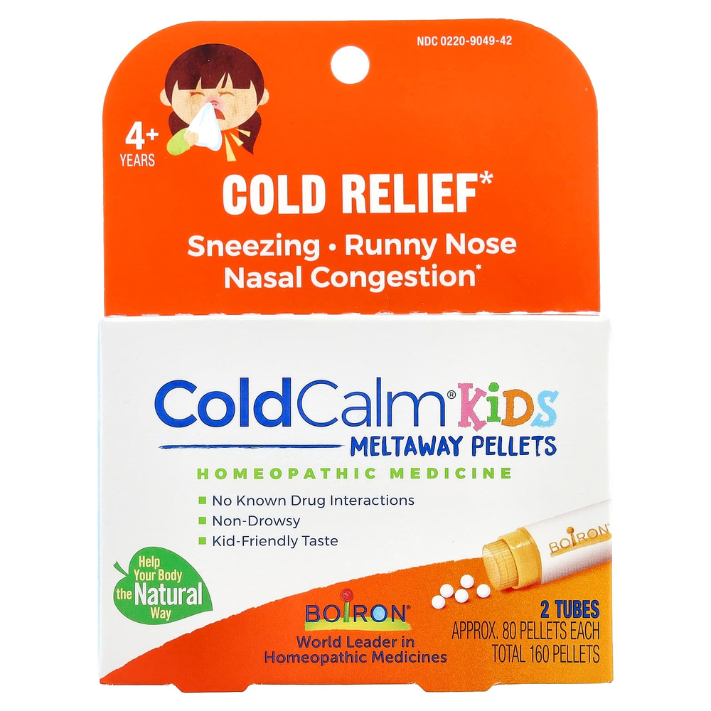 Boiron, ColdCalm® Kids, гранулы для рассасывания, для детей от 4 лет, 2 флакона, прибл. 80 гранул в каждом