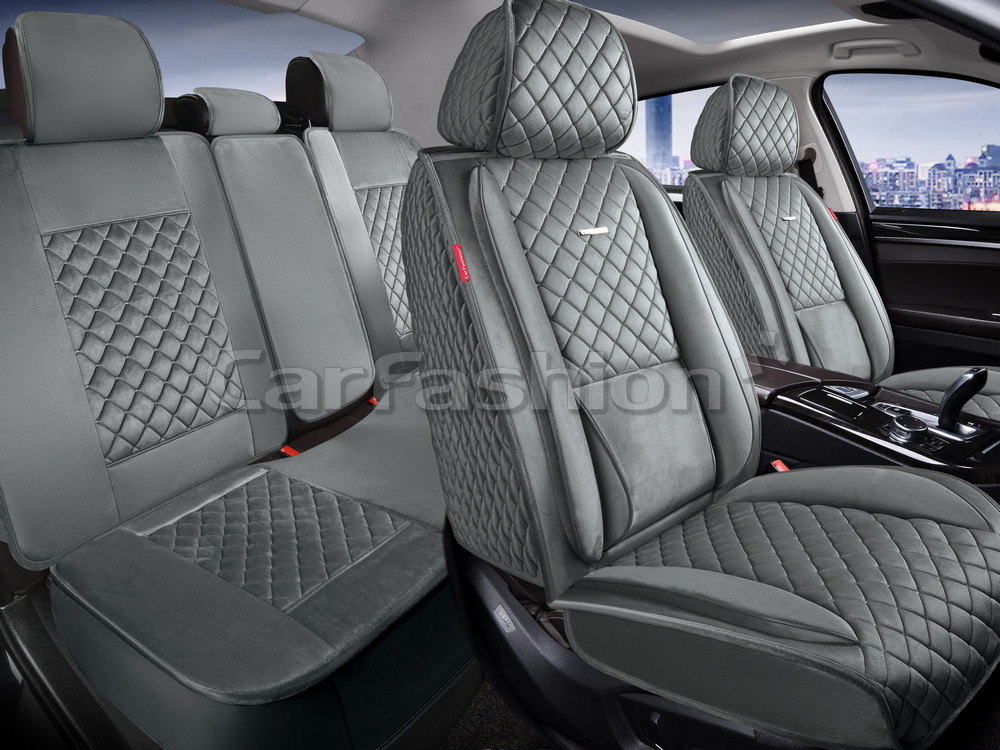 Накидки сидений ПОЛНЫЙ CarFashion (кт) -«ARMADA PLUS» 27352 -Велюр серый/серый (поддержк поясниц+бок