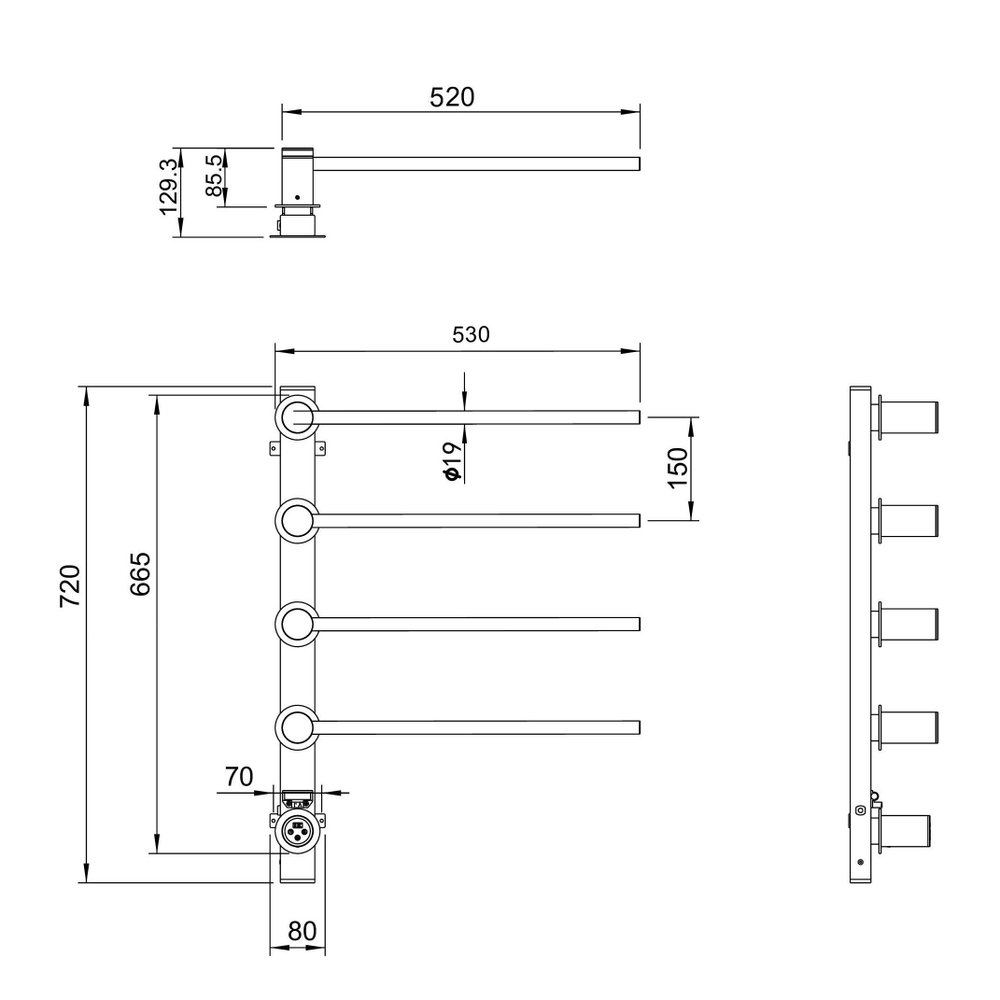 Полотенцесушитель электрический встраиваемый WONZON & WOGHAND HAMBURG, Хром (WW-AL314-CR)