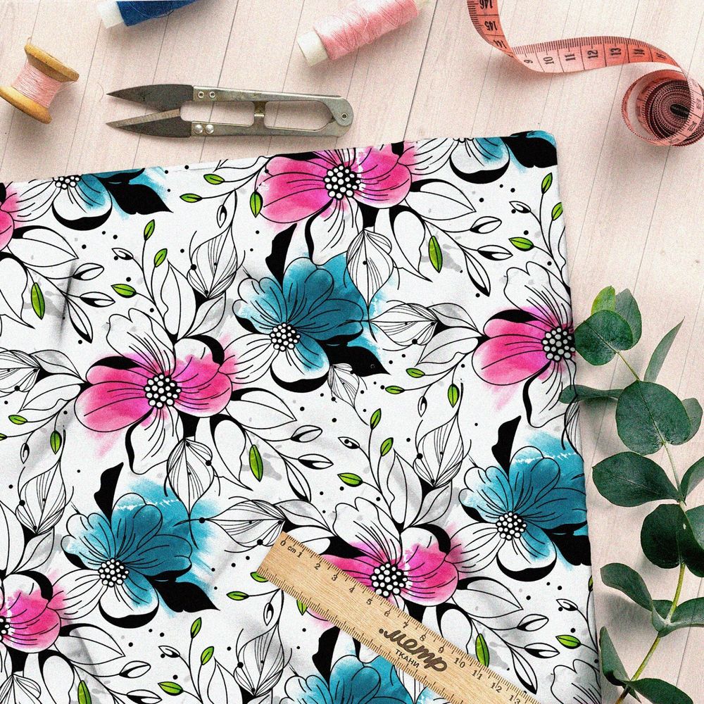 Ткань оксфорд 210 графические цветы