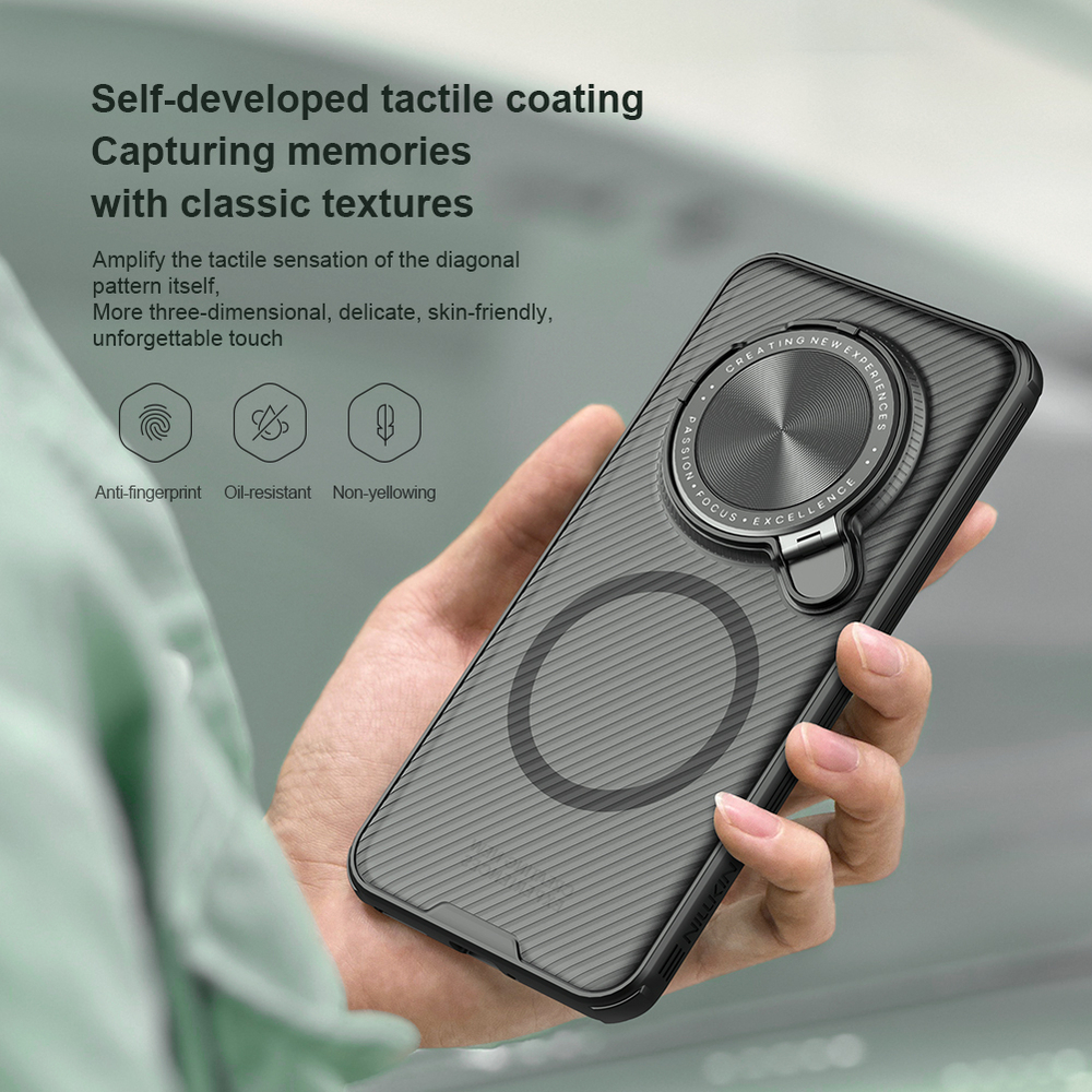 Чехол прозрачный тонированный (Transparent Black) от Nillkin с металлической крышкой и MagSafe на Huawei Honor Magic 7 Pro, серия CamShield Prop Magnetic Case