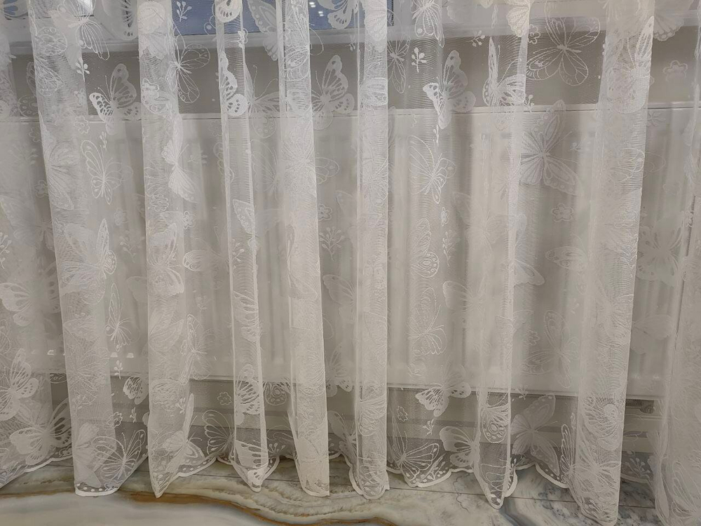 Тюль INVA жаккард с рельефным рисунком "Бабочки" 280х200/белый
