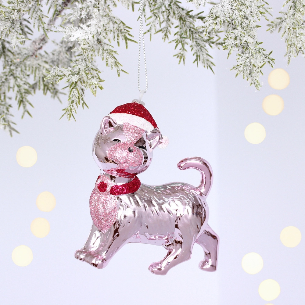 Ёлочная игрушка «Кошка в колпачке» 9*3,5*10 см, Розовый