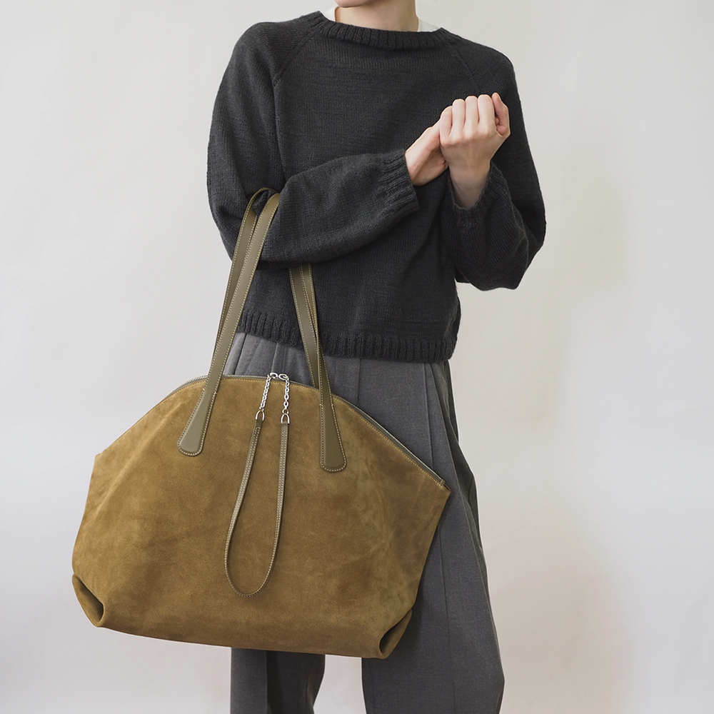 Сумка Giselle из замши и кожи теленка, цвета оливы