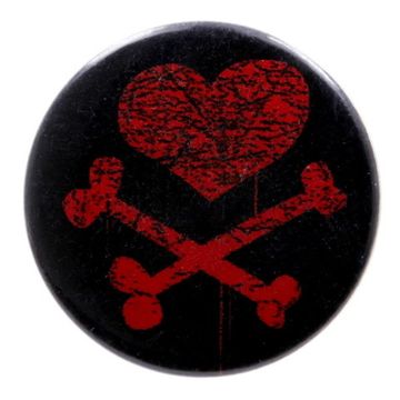 Значок Сердце с костями красное на чёрном (4077)
