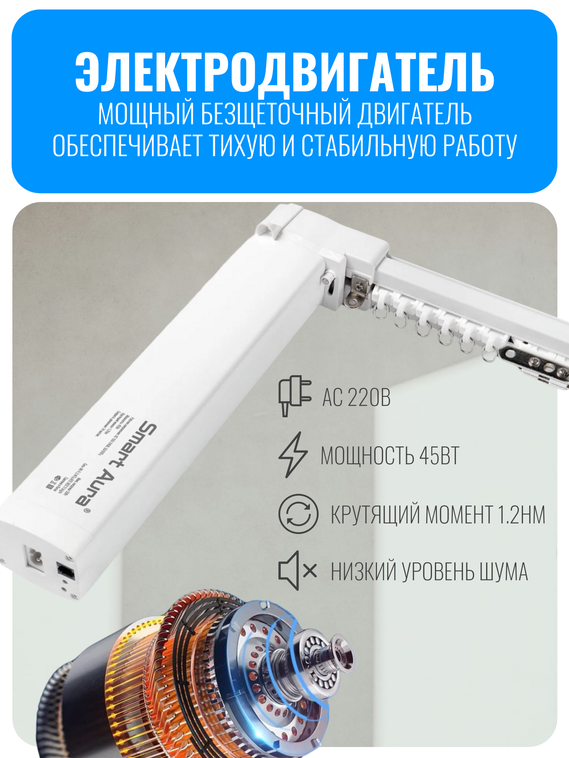 Умный Wi-Fi электрокарниз для штор с мотором Smart Aura