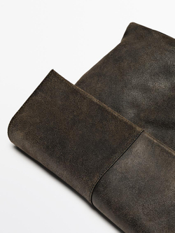 Massimo Dutti Сумка из кожи наппа с клапаном и эффектом потертости, черный