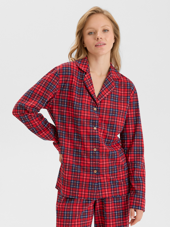 Хлопковая пижама в красную клетку - S размер