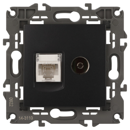 Розетка ЭРА Elegance 14-3110-05 RJ45+TV IP20 антрацит