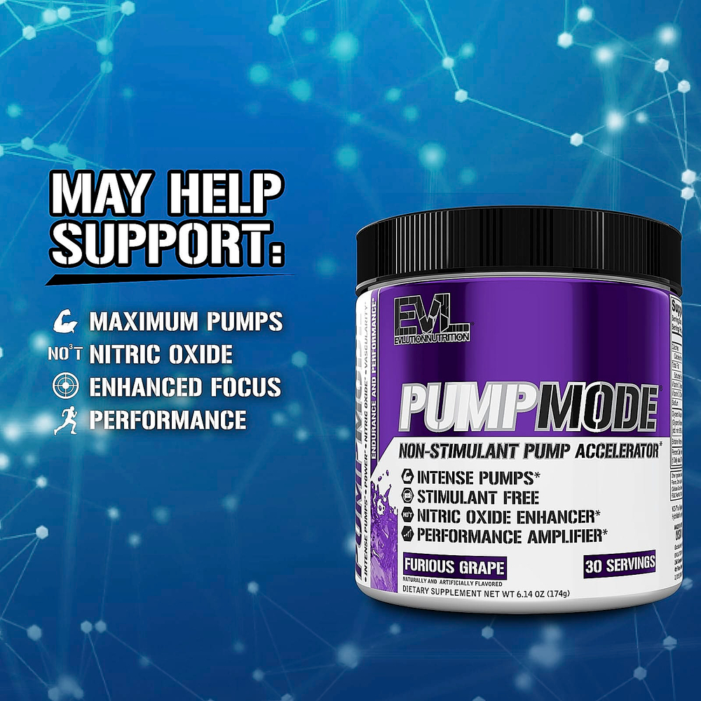 EVLution Nutrition, PumpMode®, Non-Stimulant Pump Accelerator, яростный виноград, 174 г (6,14 унции)