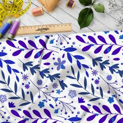 Ткань кулирная гладь фиолетовая трава на белом фоне