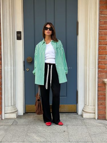 Зеленая хлопковая оверсайз рубашка в клетку